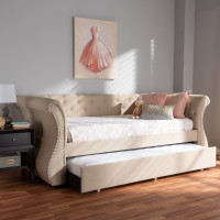 Baxton Studio WA5018-Beige-Daybed Cherine Classic and Contemporary Beige Fabric Upholstered Daybed with Trundle